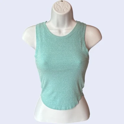 American Eagle ребристый вязаный Майка новом зеленый высоты шеи изогнутый подол резинке размер S - Изображение 1 из 4