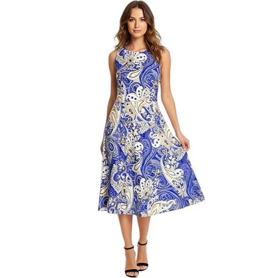 Vestido Kasper Mujer Talla 8 Azul Sin Mangas Midi Cachemira Retro Hipster Bohemio Foto 1 de 4