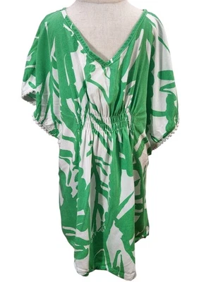 Lilly Pulitzer x Target Girls S 6/6X Green White Leaf Print Dolman Shirt Coverup - Image 1 of 4
