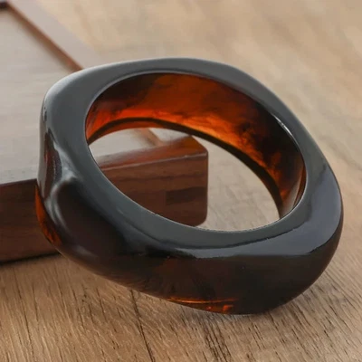 Brazalete Brazalete Acrílico Resina Marrón Mujer Punk Grueso Geométrico Irregular Joyería Foto 1 de 4