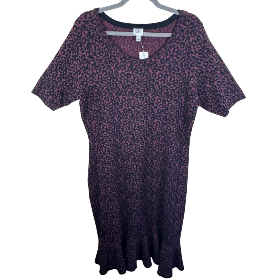 Dressbarn новый с Ярлыками бордовый черный леопард короткий рукав пеплум кромки Midi платье размер L - Изображение 1 из 4