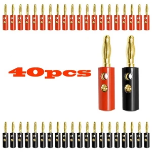 40PCS 4mm Gold Plated Banana Plugs Audio Jack Speaker Wire Cable Screw Connector - Picture 1 of 7