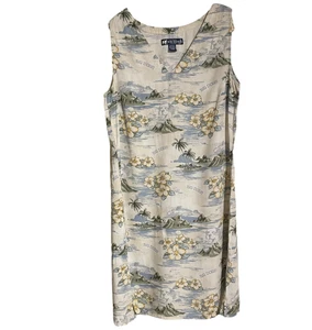 Vintage Hawaii ärmelloses Strandkleid XL Lagenlook tropisch große Hunde V-Ausschnitt blau - Bild 1 von 11