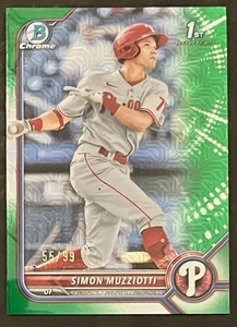 2022 Bowman Chrome 1st Simon Muzziotti #BCP-40 Prospect Green Mojo Refractor /99 - Bild 1 von 2