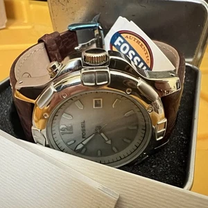 Fossil Herren 41mm Datum Edelstahl Braun Lederband Quarz Uhr 100M - Bild 1 von 12