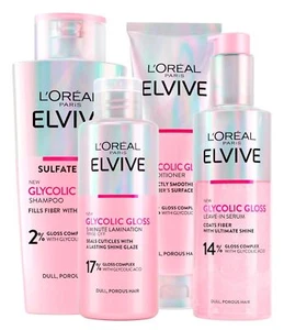 L'Oréal Paris Elvive Glycolic Gloss Conditioner Shampoo Serum Laminate Treatment - Picture 1 of 9