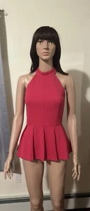 Allegra K Pink Pleated Blouse Halter Neck Peplum Women’s Size Small - Picture 1 of 10