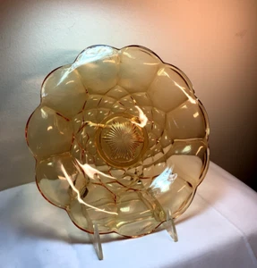 Depression Glas Bernstein Starburst gerollt gewellter Rand Servierplatte Schüssel 426 - Bild 1 von 8