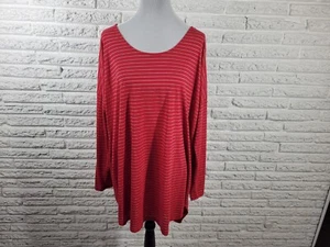 Cato Womens Top 3XPlus Tunic Long Sleeve Knit Red Stripe Sheer Poly Blend - Picture 1 of 9