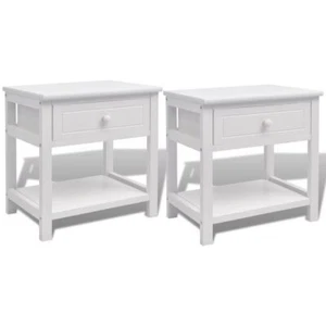 2x Nachttisch Weiß Massivholz Nachtschrank Telefontisch Konsole Schublade A9Z4 - Bild 1 von 7