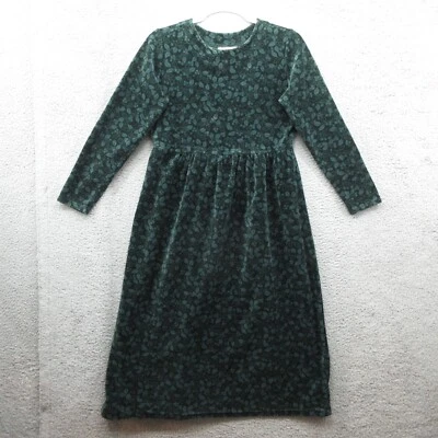 LL Bean Vintage Velvet Long Sleeve Dress Womens ESTIMATED M Green Holiday Holly - Image 1 of 4