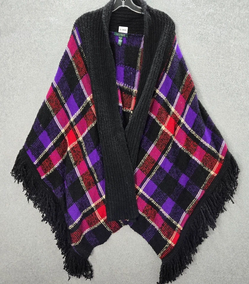 Suéter Lauren Ralph Lauren Mujer Talla Única Púrpura Búfalo Cuadros Chal Lana Foto 1 de 4