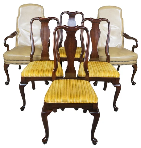 6 Vintage Ethan Allen Georgian Court Queen Anne Cherry Dining Chairs 11-6211 Cover