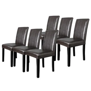 Set of 6 Dining Room Brown Parson Chairs Kitchen Formal Elegant Leather Design - Picture 1 of 12