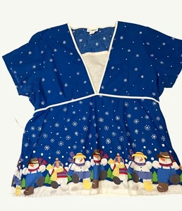 Life™ Scrub Top Women's XL Cotton Snowman Print Uniform Top - Picture 1 of 11