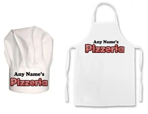KIDS PERSONALISED Pizzeria Pizza Print Kids Chefs Hat / Apron Gift Set - Picture 1 of 6