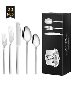 Silverware Set for 4 20 Piece Heavy Duty Stainless Steel Flatware Mirror - Picture 1 of 4