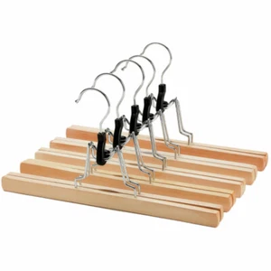 Grade Wooden Pant Hangers with Clips Non Slip Skirt Hanger with 360° Swivel Hook - Picture 1 of 9