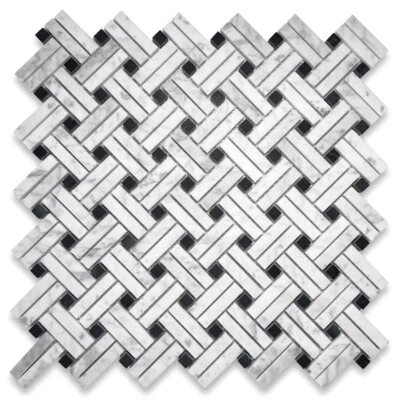 C691XH Carrara Blanco Diagonal Cesta Tejido Estrofa Mármol Mosaico Azulejo Afilado Foto 1 de 4