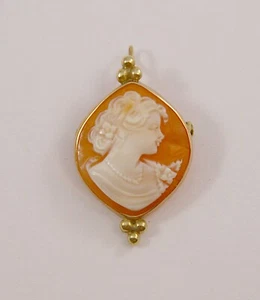 14k Solid Yellow Gold Cameo Brooch / Pin / Pendant - Picture 1 of 4