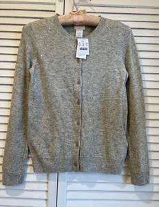 NWT J.CREW Girls Gray Wool Blend Rinestone Long Sleeve Cardigan sz.14 - Picture 1 of 5