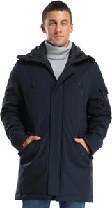 Chaqueta Parka acolchada clásica con capucha para hombre Abrigo vegano de plumón largo - Azul marino PEQUEÑO - Imagen 1 de 5