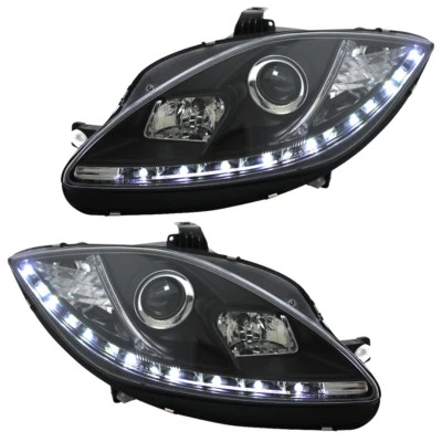 Scheinwerfer für Seat Leon 1P Altea Bj. 09-12 Schwarz LED TFL Tagfahrlicht Optik - Bild 1 von 4