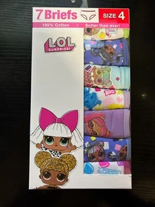 New LOL Surprise Girls 100% Cotton 7 Briefs Panties Size 4 - Picture 1 of 2