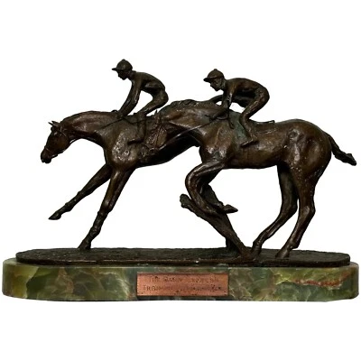 Equine Bronze Race Horses & Jockeys Galloping Triumph Hurdle Cheltenham Festival - Image 1 of 4