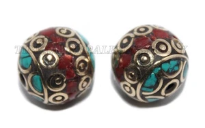Turquoise Beads Coral beads Tibetan beads Nepal beads Brass Beads Boho Beads - Picture 1 of 2