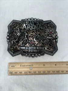 Authentic Ray’s Arena Header Bill 2019 Champion Cowboy Belt Buckle By Bob Berg - Picture 1 of 3