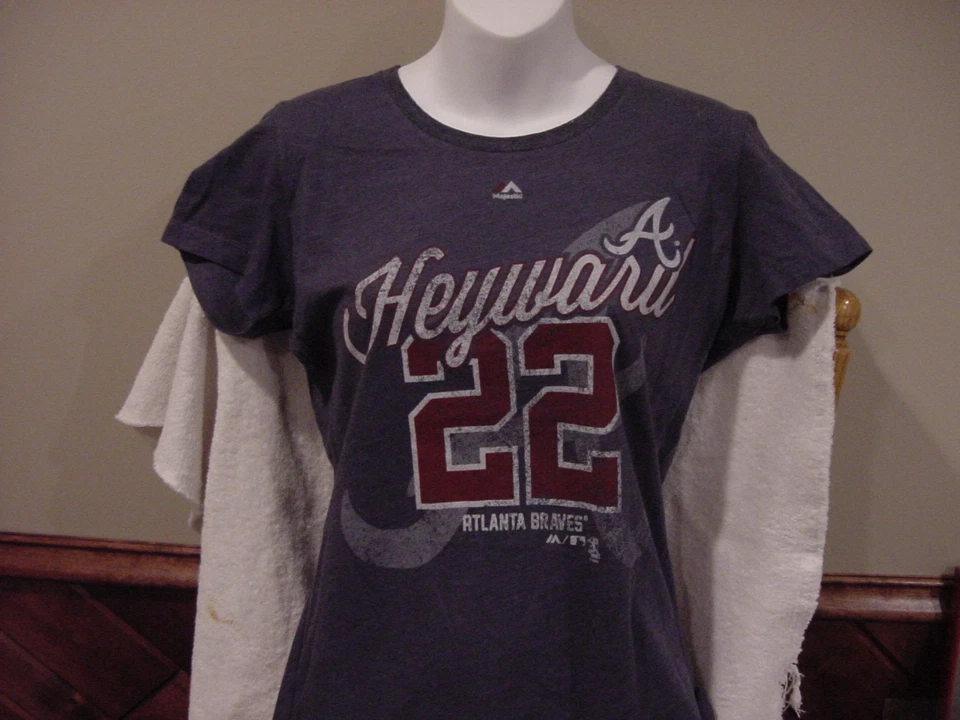 BONITA Camiseta Jersey Atlanta Braves Jason Heyward Para Mujer Md Acero Azul Majestuosa! Foto 1 de 1