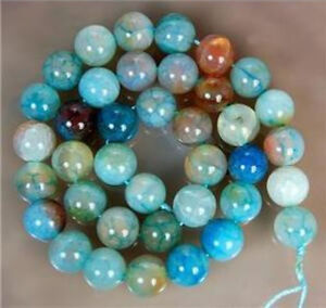 Natural 10mm Blue Multi-Color Dragon Veins Agate Round Gems Loose Beads 15" AAA