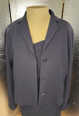 Lida Baday Navy Blue Draped Gabardine Crepe Dress Size 12 and Jacket Size 10 - Image 1 of 4