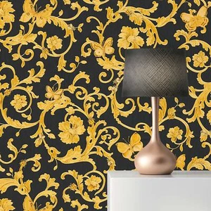 Carta da parati Pile 0.70 x 10.05 m Barocco Nero Oro - Foto 1 di 5