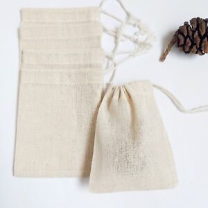 Small Cotton Drawstring Pouch Bags Plain Natural Muslin for Gifts Favour Storage