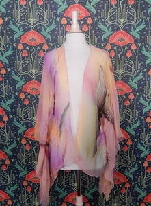 Vintage 80's Pastel Silk Wearable Art Beaded Boho Hippie Sequin Open Flowy Top - Picture 1 of 8