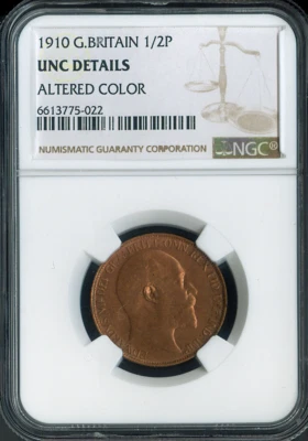 1910 Great Britain Half Penny 1/2P NGC UNC DETAIL QUALITY✔️ - Image 1 of 2