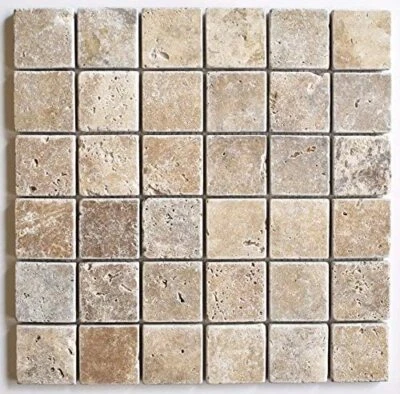 2x2 Walnut Tumbled Aged Travertine Mosaic Tile Wall Floor - Image 1 of 3