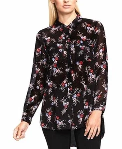 VINCE CAMUTO Size S Printed High-Low Blouse BLACK - Picture 1 of 3