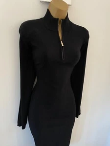 Karen Millen L Size 14 16 ZIP FINE KNIT JUMPER JUMPER DRESS IN BLACK - Picture 1 of 7