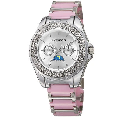 Women's Akribos XXIV AK961SSPK Multifunction AM/PM Crystal Bezel Bracelet Watch - Image 1 of 4