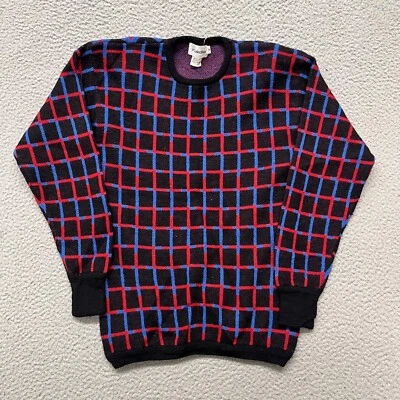 Suéter De Colección JH Coleccionables Para Mujer M Negro Geométrico Lana Abuela Años 80 Retro Foto 1 de 4