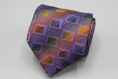 NORDSTROM Silk Tie. Purple with Brown & Yellow Geometric. - Image 1 of 4