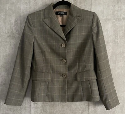 Chaqueta Blazer Kasper Pata de Gallo Tonos Tierra Solapa Muescas Solapa Bolsillos Talla 6P Foto 1 de 4