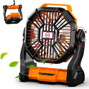Camping Fan with LED Lantern USB Rechargeable Battery Powered Tent Fan Portable - Picture 1 of 12