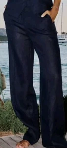 New ZARA 100% linen trousers pants straight black XL Waist 35 7593/503 y251E - Picture 1 of 17