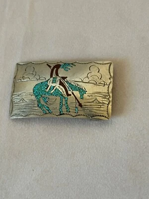 Hebilla de cinturón artesanal de colección incrustación turquesa final del sendero Foto 1 de 4