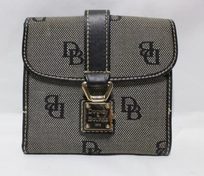 Cartera de Colección Dooney and Bourke 1975 Lona Cuero Borde/Cierre de Llave de Metal Negra Foto 1 de 4