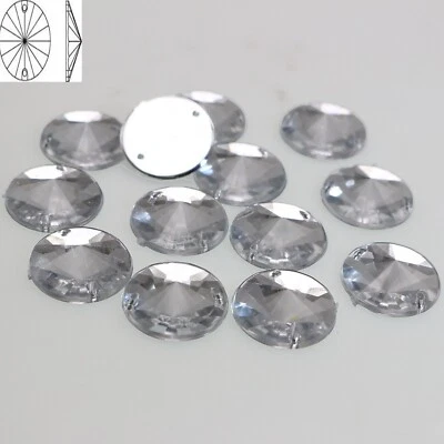 100 Clear Acrylic Flatback Round Rivoli Sewing Rhinestone Sew on beads 14mm - Imagem 1 de 4